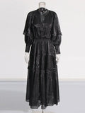 Commuting Style Dress Women 2025 New Comfortable Leisure Lantern Sleeves Tight Waist Solid Color