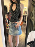 Black Polka Dot Cut Out Tie Up Top-Outfit