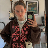 Vintage Female Sweatshirt Oversized Hoodies Women Autumn Long Sleeve Zip Up Coat Top E-girl Harajuku Grunge Gothic