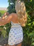 Blue Floral Lace Tube Mini Dress-Outfit