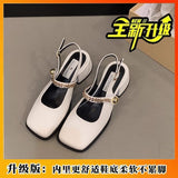 Sense Of Color Square Mary Treasure Shoes Coarse Heel Head Sandals Retro Commuter Buckle Back Empty Women Singles