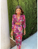 Tie-dye Print Twist Knotted Midi Dress Women Sexy V Neck Hollow Out Puff Sleeves Robe 2024 Summer Lady Chic Slim