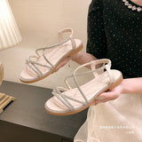 And South Korea New Fairy Wind Large Water Drill Flat-Soled Sandals Women's Toe-Slippers Loose With Beach Cool