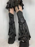 SUCHCUTE Gothic Leather Patchwork Mini Skirts With Trouser Leg Women Lolita Grunge Skirt Dark Academic Streetwear Punk