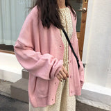 Women Solid Simple Basic Sweater Kawaii Preppy Style Casual Long Sleeve V-neck Loose Plus Size 2XL All-match Autumn