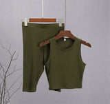 Summer Skinny Tank Sets Women Harajuku Fashion Casual Two Pieces Cotton Vest High Waist Knitted Shorts Female Sexy