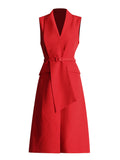 Elegance Elegant Style Suit Dress 2025 Summer New Solid Sleeveless V Tie Belt Bodysuit Dress