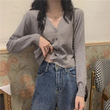 Zingj With Long-Sleeved Sweater Female 2024 New Korean Version Gentle Wind Short White Cardigan V-Neck Jacket-Outfit