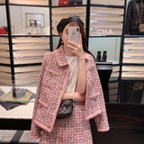 Autumn New Pink Tweed Female Coat For Women Suits Skirt Elegant Socialite ChanNel Style Suit Two-piece Set Chandal