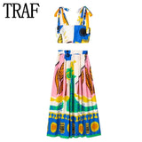 Printed Pleated Midi Skirt Woman High Waist Summer Skirt Sets Stylish Long Skirts For Women Fashion 2023 Beach