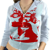 Aesthetic Women Hoodies with Pockets 90s Vintage Graphic Printed Zipper Closure Coat Top E-girl Sweatshirts Spring