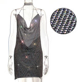 Bling Metal body chain Rhinestone summer dress women Luxury party Glitter Night club Backless diamond Mini dresses