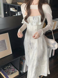 Piece Dress Set Women Casual Floral Strap Midi Dress Party Female Sweet Fairy Elegant One Piece Dress Korean 2022 Summer