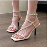 Zingj High Heels Women's Fine Heel 2023 Summer New French Temperament A Word With A Square Head Simple Sandals Generation Hair-Outfit