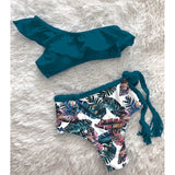 Sexy Women High Waist Bikini Swimsuit Swimwear Female One Shoulder Ruffle Biquini Bikini Set Bathing Suit