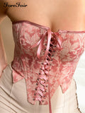 Floral Embroidery Tube Corset Crop Top Y2k Sexy Strapless Sleeveless Spring Summer 2022 Bandage Pink Tank Tops