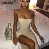 Long Backless Maxi Dress Women Spaghetti Strap High Split Bodycon Bandage Summer Dress Elegant Slim Party Dress