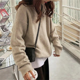 Zingj Women's Autumn Winter New Style With Lazy Wind Pure Color Sweater Loose Round Collar Thick Mixed Color Top Female-Outfit