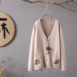and autumn fashion ladies new sweater cardigan women loose embroidery printing long-sleeved v-neck knitted sweater