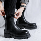 2025 New Black High Top Middle Cylinder British Wind Round Head Set Foot Men's Fashion Overalls Martin