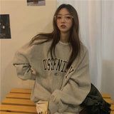 Print New Casual Top Vintage Simple Women Hoodies Korean Gray Autumn Thin Streetwear College Girls ins Lady's