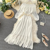 Beach Style Two Piece Set Women Summer Ropa Mujer Sexy Off Shoulder Short Tops+ Long Skirts Sweet 2 Piece