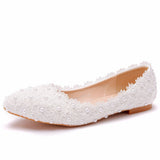 White Lace Flat Shoes Shallow Mouth Single Shoes Women Comfortable Pregnant Women Flats Casual Shoes Women Cotton