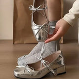 Fairy Style Temperament Round Head Bow With Mary Jane Shoes Spring And Summer New Shallow Thick Heel Single Shoe