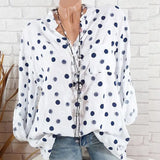 Summer Women Long Sleeve Dot Print Blouses Office Lady Loose V Neck Beach Shirt Casual Tunic Blouse Oversized