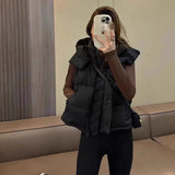 90 White Duck Down Vest Female 2024 Autumn / Winter Advanced Sense Korean Version Thickened Hooded Vest Light Luxury Vest Clip-Outfit