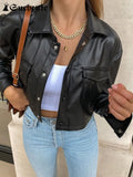 SUCHCUTE Women Gothic Long Sleeve Leather Jacket 2022 Streetwear Hip Hop Grunge Dark Crop Jackets Vintage 90s Outfits Punk
