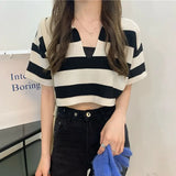 V-Neck Knitted Vest 2021 NEW Spring Summer Short Sweater Vests Short Female Casual Sleeveless Stripe Knit