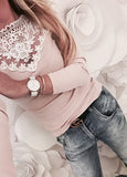 Warm Long Sleeve Knitted Lace Blouse Ladies Tops Pullover Jumper Lace