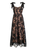 New Summer Black Lace Hook Flower Sexy Women Dress Sleeveless Sling A-line Long Dress Fashion Evening Party Women