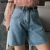 Fashion Summer Half Women Denim Shorts High Waist Belted Loose Female Short Jeans 2021