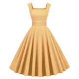 De Cockail Summer Solid Midi Dresses Women Fashion Elegant 50s 60s Chic Sleeveless Rockabilly Pin Up Sundress Female