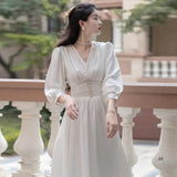 Fairy Morning Dress 2025 New Banquet Engagement French Long Sleeve Certificate Engagement White
