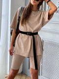 Casual Solid Outfits Women's Two Piece Suit with Belt Home Loose Sports Tracksuits Fashion Bicycle Summer Hot