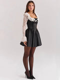 Black Lace Flare Long Sleeve Mini Dress- Outfit
