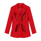 2023 Autumn And Winter New Fashion Long Sleeve Solid Color Temperament Women's Dress Hollowed Out Coat