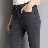 for Women Mom Jeans Blue Gray Black Woman High Elastic Plus Size 40 Stretch Jeans Female Washed Denim Skinny Pencil