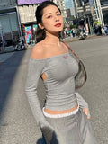 Ins Wind Women's Clothing Early Autumn New Sexy Word Collar Hottie Pure Lust Style Heart-Dight Body-Dight Wear On The Back Of The
