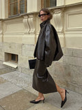 2025 New Temperament Casual Bright Collar Jacket Jacket Skirt