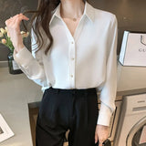Women Silk Shirts Satin Blouses Women Long Sleeve Shirts Tops Woman White Shirt Blouse Woman V-neck Shirt Top Plus
