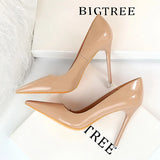 Zingj Fashion Simple Thin Heel Ultra High Heel Lacquer Leather Shallow Mouth Pointed Sexy Nightclub Show Thin Women's Single