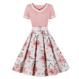 Vintage Floral Pleated Dresses 40s 50s 60s Ladies 3XL 4XL Women High Waist Pinup Elegant Rockabilly Dresses with