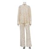 Zingj Print Sunscreen Long-Sleeved Shirt Wide-Leg Pants Suit Two-Piece Set-Outfit