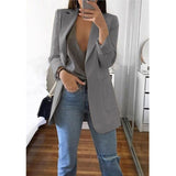 Women Autumn Solid Color Blazer Female Work Office Pocket Tweed Blazer Oversized Casual Slim Coat Fashion