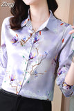 Women's Shirt Long Sleeve Blouse Fashion 2023 Spring New Womens Tops Basic Floral Shirts for Women OL Satin Female