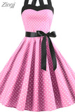 Polka Dot Halter Vintage Dress 50s 60s Gothic Pin Up Rockabilly Dress Robe Femme Sexy Retro Party